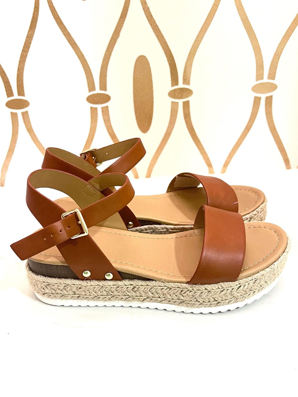 Womens Brown Leather Espadrille Platform Sandals by Soda